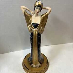 VTG Hand Painted Burlesque Dancer Roaring 20's Style Statue Figurine 11" Tall